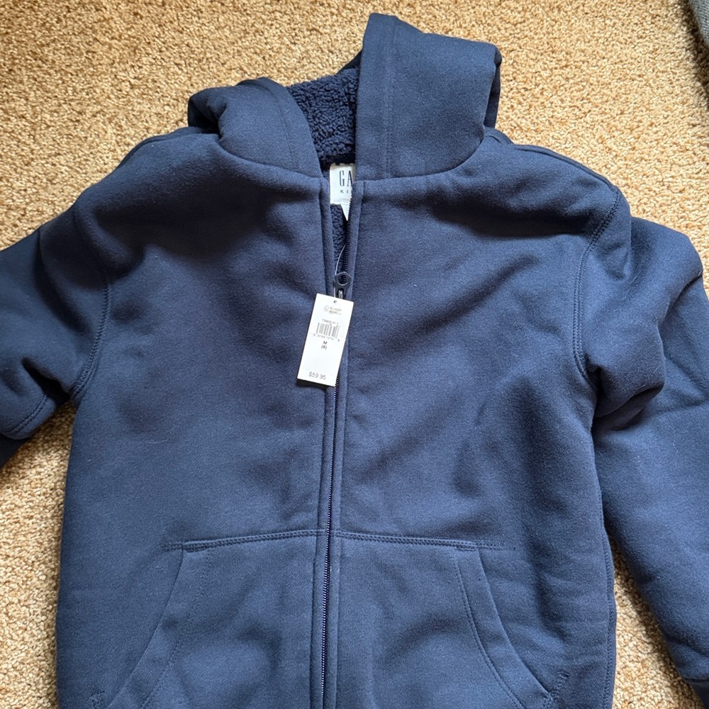 NWT Gap Kids Sherpa-Lined Zip Hoodie Navy, M/8
